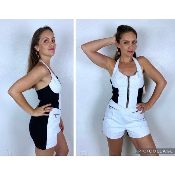 vintage 80s nwt Black, White WILSONS LEATHER two piece set Large nwt halter top - Picture 1 of 10
